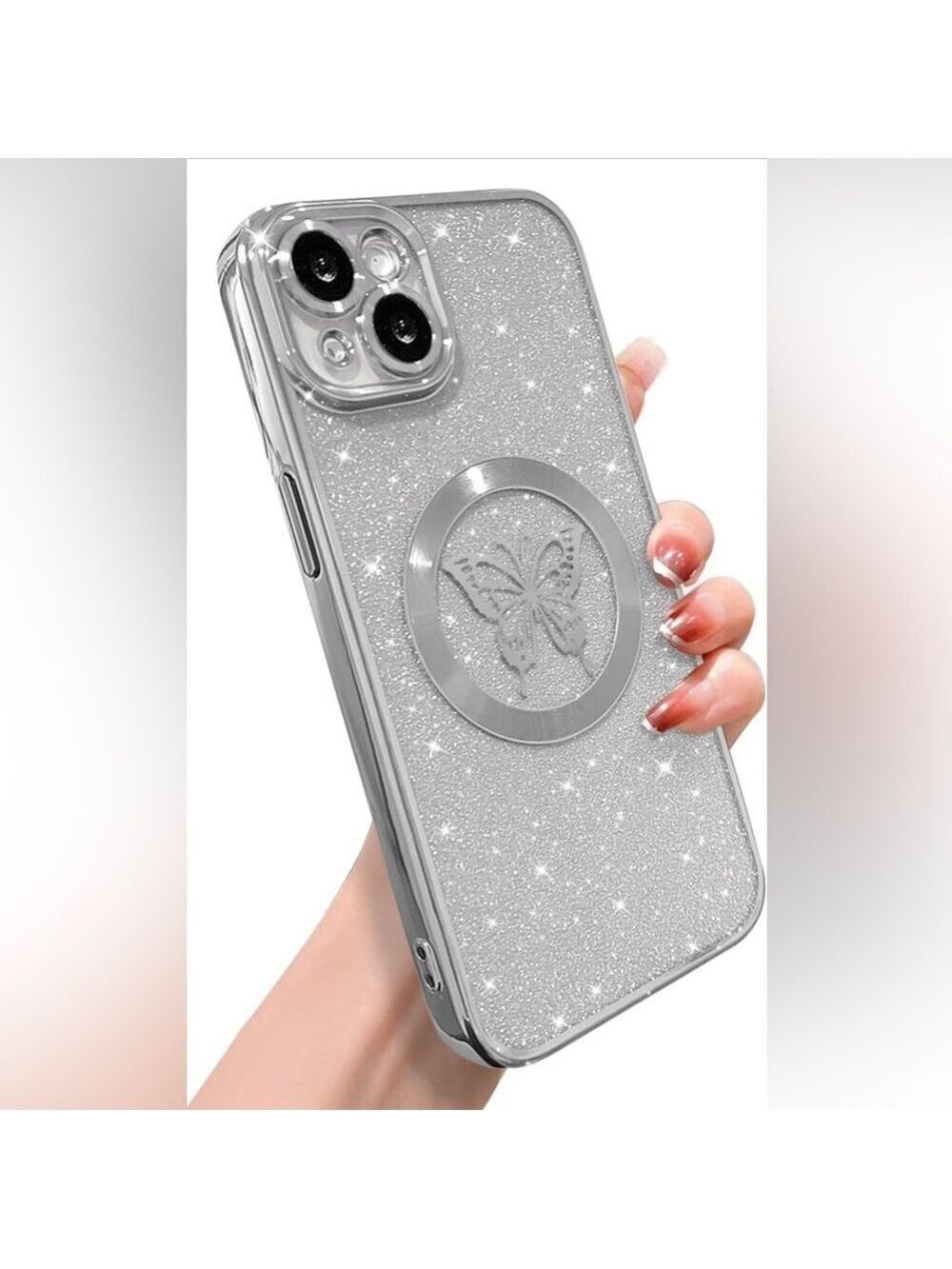 Silver Glitter Butterfly iPhone 13 Pro Max Case